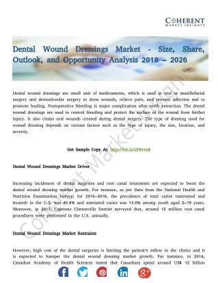 Dental Wound Dressings Market - Size, Trends, Outlook, and Opportunity Analysis 2018 – 2026