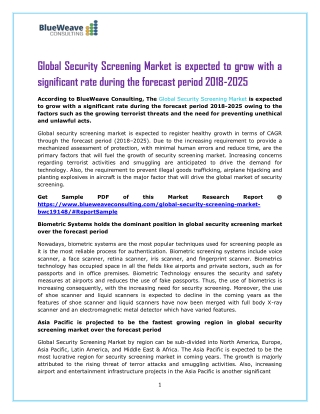 Global Security Screening Market forecast period 2018-2025