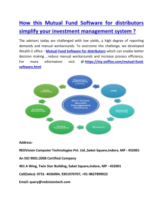 How this Mutual Fund Software for distributors simplify your investment management system ?