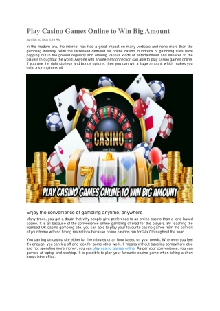 Play Casino Games Online to Win Big Amount