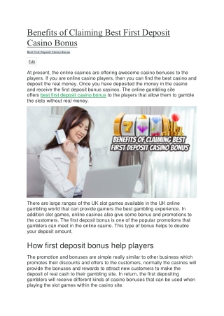 Benefits of Claiming Best First Deposit Casino Bonus