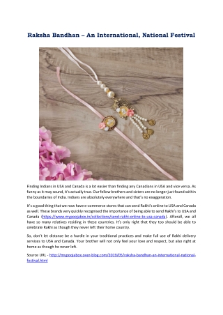 Raksha Bandhan – An International, National Festival