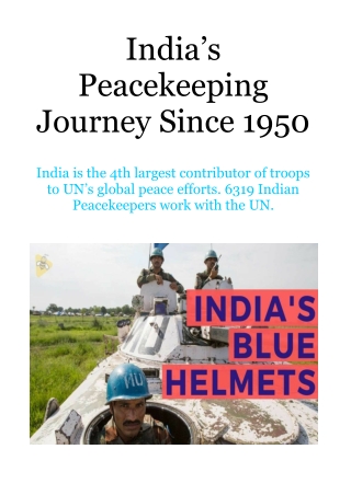 India’s Peacekeeping Journey Since 1950