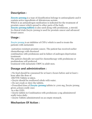 Zecyte 500mg |Abiraterone Acetate | Apple pharmaceuticals