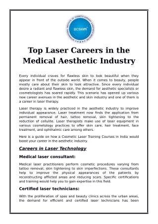 Top Laser Careers in the Medical Aesthetic Industry