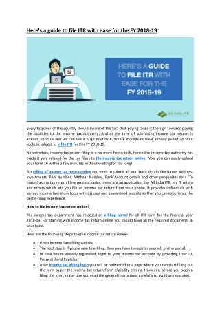 Here's a guide to file ITR with ease for the FY 2018-19