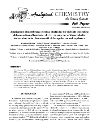 Application of membrane selective electrodesfor stability indicating determination of bambuterol HCLin presence of its m