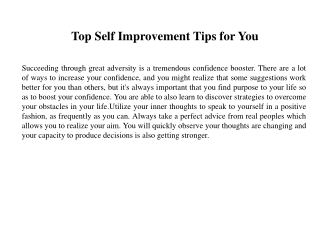 Top Self Improvement Tips for You