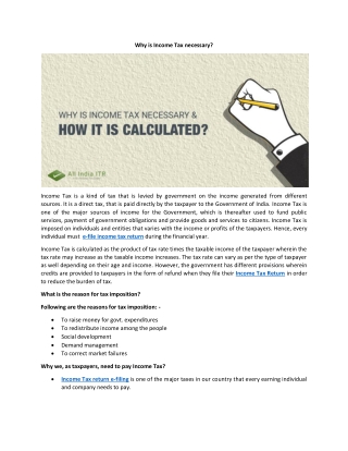 Why is Income Tax necessary?