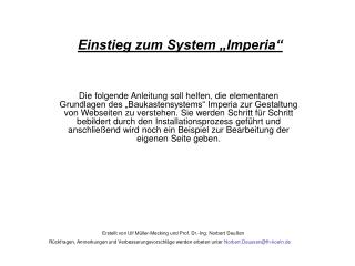 Einstieg zum System „Imperia“