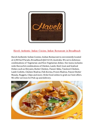 25% Off -Haveli Authentic Indian Cuisine-Broadbeach - Order Food Online