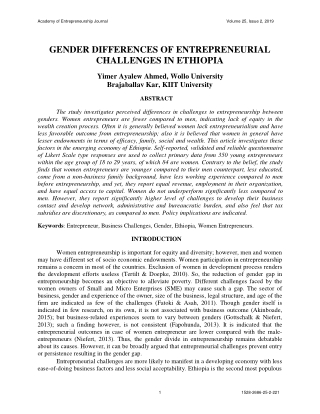 GENDER DIFFERENCES OF ENTREPRENEURIAL CHALLENGES IN ETHIOPIA