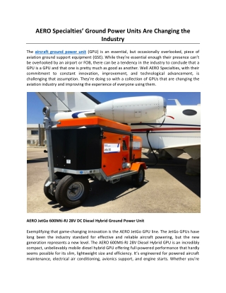 AERO Specialties’ Ground Power Units Are Changing the Industry