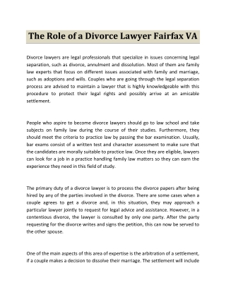 The Role of a Divorce Lawyer Fairfax VA