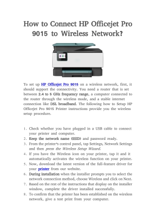 How to Connect HP Officejet Pro 9015 to Wireless Network?