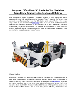 Equipment Offered by AERO Specialties That Maximizes Ground Crew Communication, Safety, and Efficiency