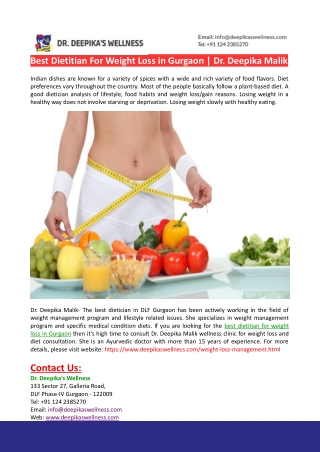 Best Dietitian For Weight Loss in Gurgaon-Dr. Deepika Malik