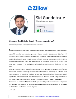 Licensed Real Estate Agent NYC - Sid Gandotra