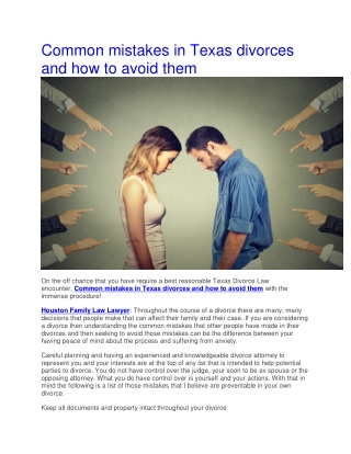 Common mistakes in Texas divorces and how to avoid them