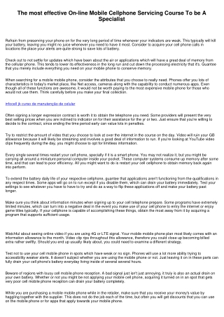 The top On line Cellular Cellular phone Routine maintenance Training course To be A Expert