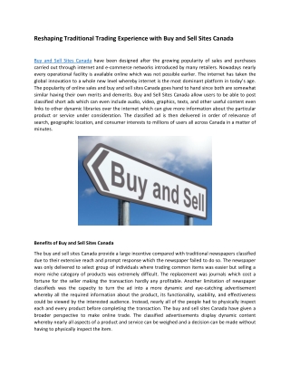 Reshaping Traditional Trading Experience with Buy and Sell Sites Canada