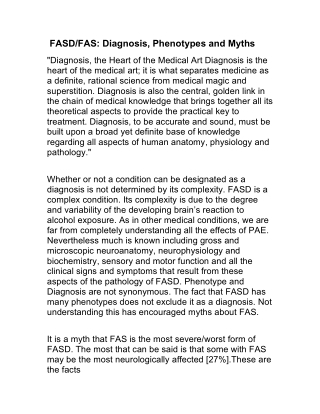 FAS, FASD: DIAGNOSIS AND MYTHS