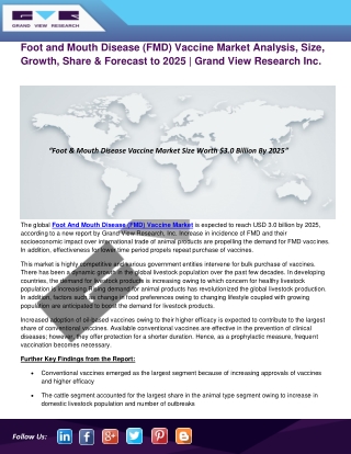 Foot and Mouth Disease (FMD) Vaccine Market Size and Forecast to 2025 | Grand View Research