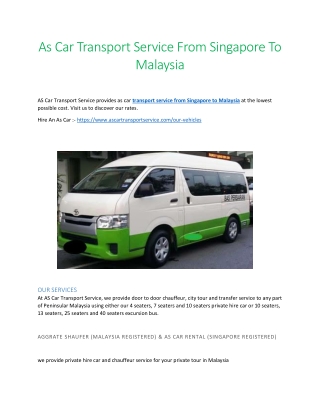 Transport service from singapore to Malaysia