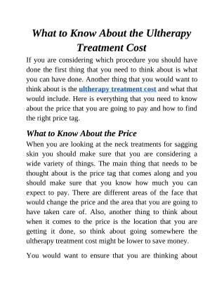 What to Know About the Ultherapy Treatment Cost