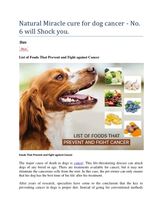Natural Miracle cure for dog cancer? - No. 6 will Shock you.