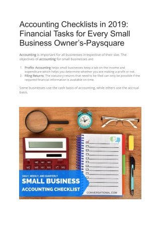 Accounting Checklists in 2019: Financial Tasks for Every Small Business Owner’s-Paysquare