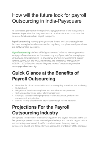 How will the future look for payroll Outsourcing in India