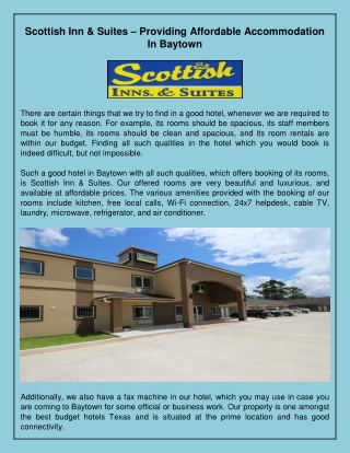 Scottish Inn & Suites – Providing Affordable Accommodation In Baytown