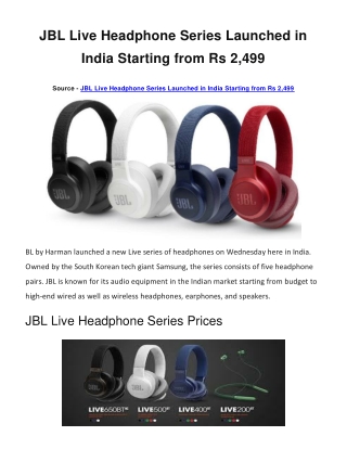 JBL Live Headphone Series Launched in India Starting from Rs 2,499