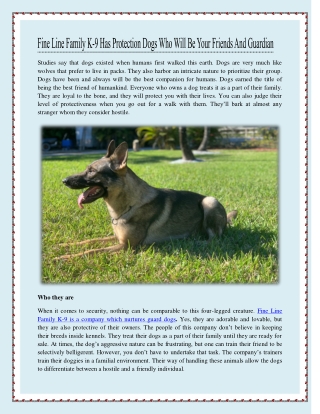 Fine Line Family K-9 Has Protection Dogs Who Will Be Your Friends And Guardian