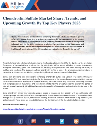 Chondroitin Sulfate Market Share, Trends, and Upcoming Growth By Top Key Players 2023