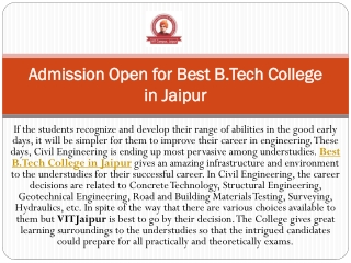 Admission Open for Best B.Tech College in Jaipur