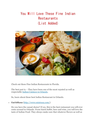 You Will Love These Fine Indian Restaurants (List Added)