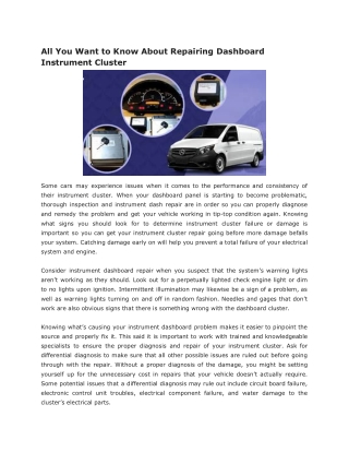 All You Want to Know About Repairing Dashboard Instrument Cluster