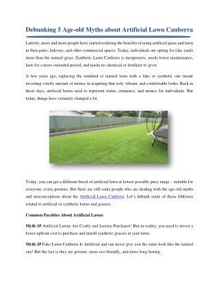 Debunking 5 Age-old Myths About Artificial Lawn Canberra