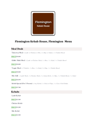 15% Off - Flemington Kebab House-Flemington - Order Food Online