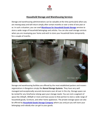 Household Storage and Warehousing Services-BansalStorage