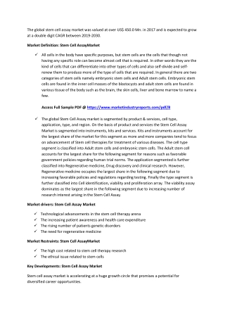 Stem Cell Assay Market evaluation with focus on development trends 2019