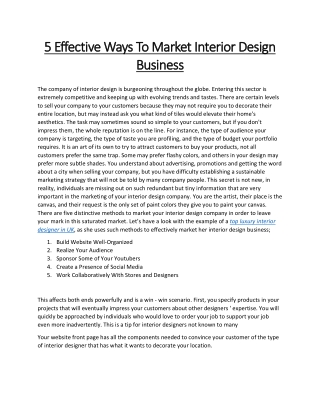 5 EFFECTIVE WAYS TO MARKET INTERIRO DESIGN BUSINESS
