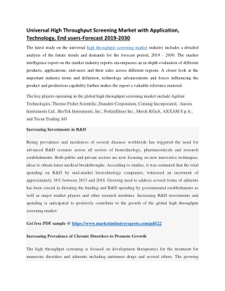 High Throughput Screening Market by Technology, Application and End Users | Analysis and Forecast by 2030