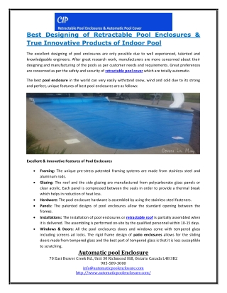 Best Designing of Retractable Pool Enclosures & True Innovative Products of Indoor Pool