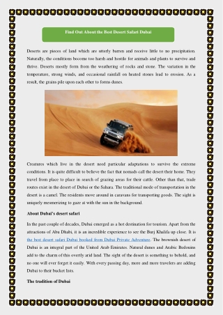Find Out About the Best Desert Safari Dubai
