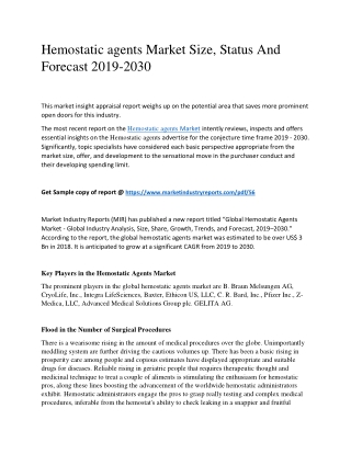 Hemostatic Agents Market Research Report | Analysis, Outlook, 2030