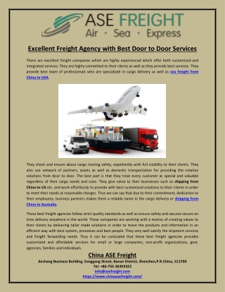 Excellent Freight Agency with Best Door to Door Services