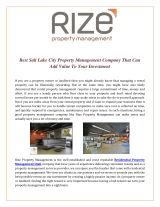 Property Management Companies Salt Lake City